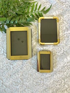 Set of 3 Vintage Chrome & Brass Standing Photo Frames